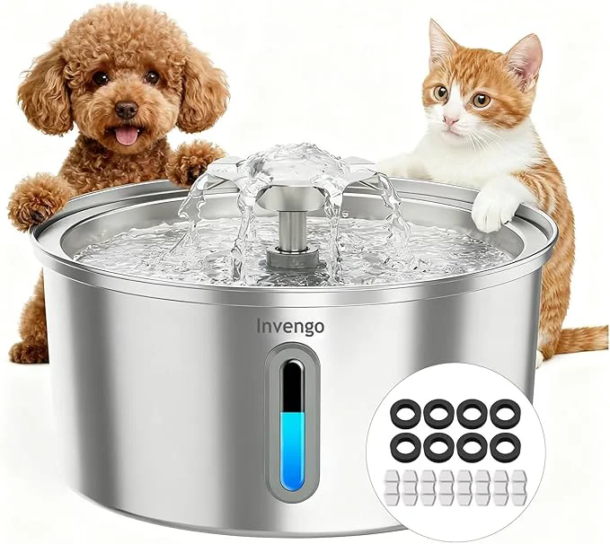 Advanced Cat Water Fountain Stainless Steel 3.2L 108oz Invengo Automatic Pet Fountain for Cats Dogs Ultra Quiet 25 dB Pump Includes 8 Filters Sponges LED Water Level Window Easy to CleanAbout ThisOverview Trusted