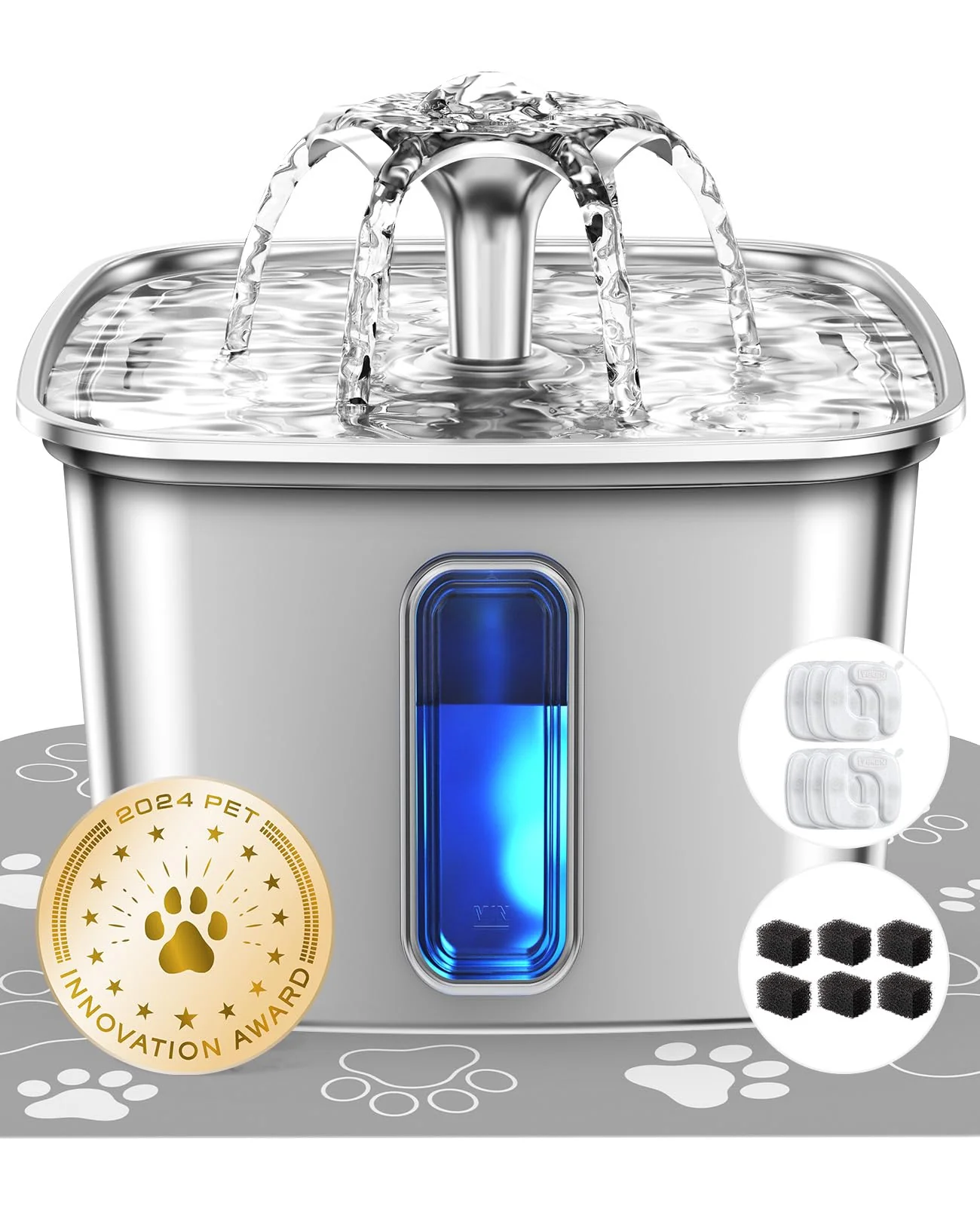 Organic Veken Stainless Steel Cat Water Fountain 108oz 3.2L Automatic Pet Fountain with 6 Filters Silicone Mat Contemporary