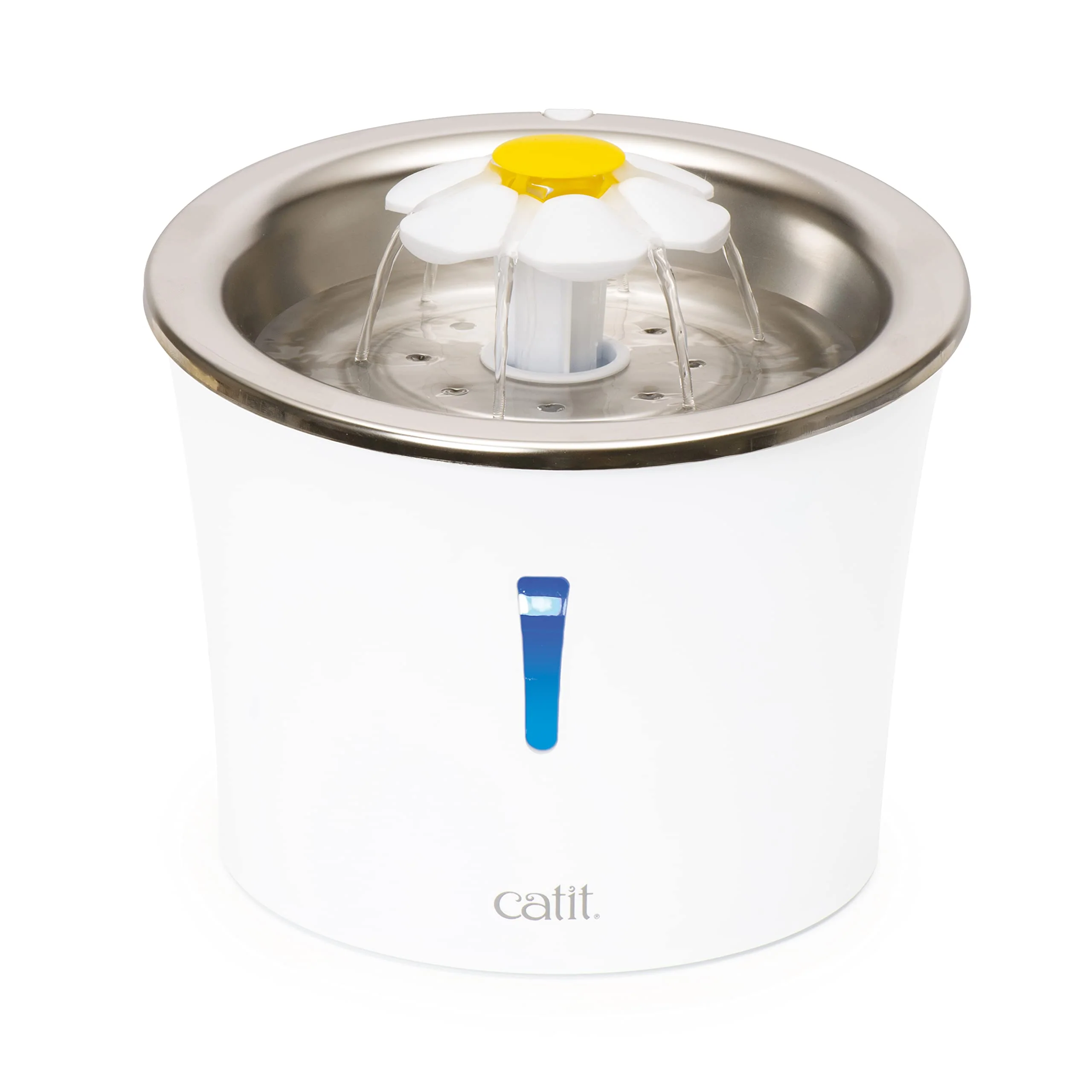 Pure Catit Stainless Steel Flower Fountain with Triple Action Filter – 3 L Minimalist