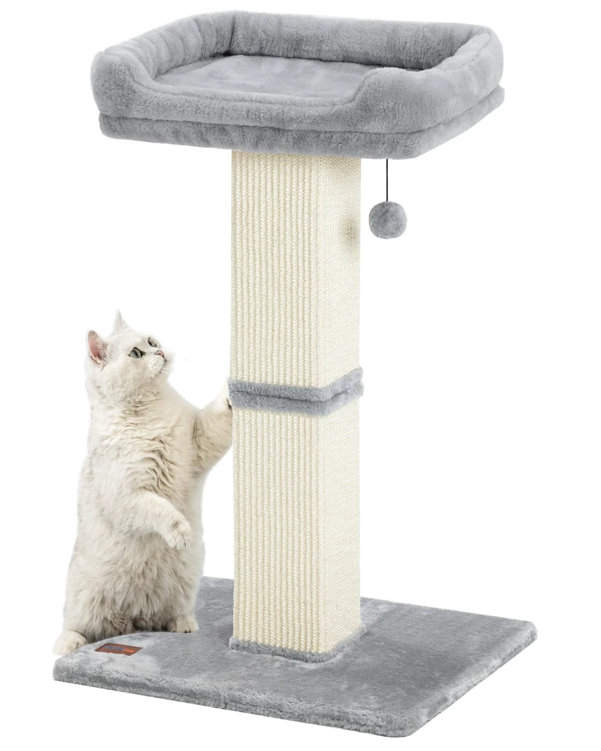 Carefully Designed Karolpar 32in Cat Scratching Post with Sisal Fabric Plush Perch Bed – Light Grey Environmentally Friendly