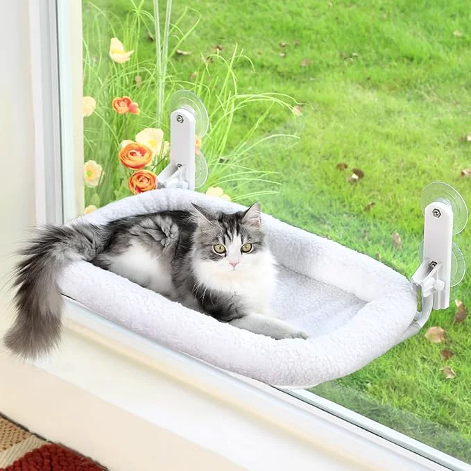 Top-Quality Zakkart Foldable Cat Hammock for Window – Cordless Embeded Machine Washable Bed Robust Metal Frame – Cat Window Perch for Large Cats and Kittens White Bolster Bed Medium About ThisOverview Flexible