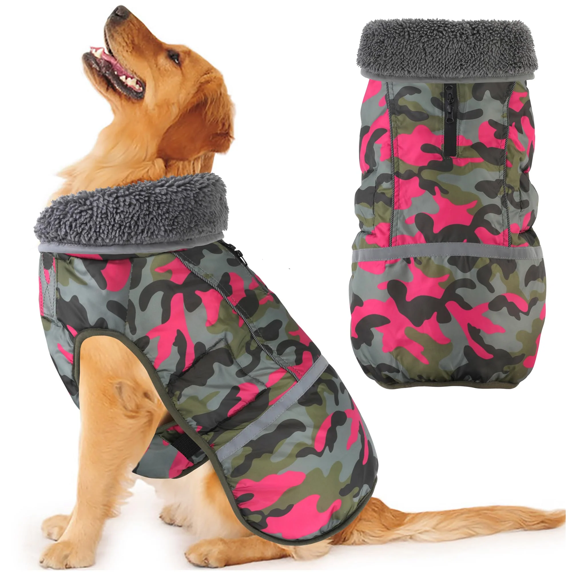 Detailed Dogcheer Warm Dog Coat – Waterproof Reflective Winter Jacket for Dogs Camo Pink L Traditional