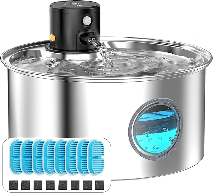 Unique Cat Water Fountain with Motion Sensor Rechargeable Cat Fountain Wireless – Metal Pet Water Fountain Powered by 4000 mAh Battery – 108oz 3.2L Cordless Animals Water Fountain Inductor -16 FiltersAbout ThisOverview Exceptional