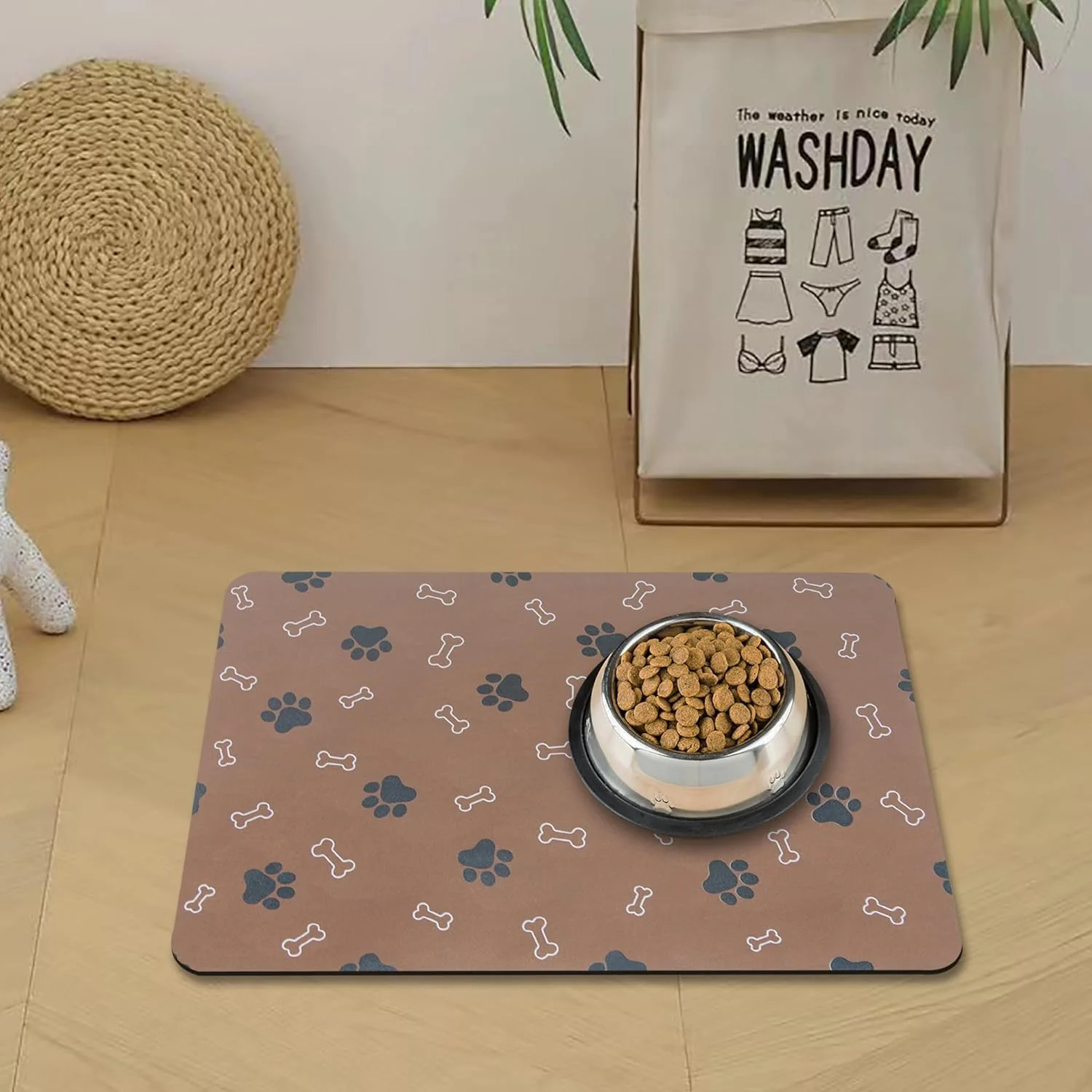 Powerful Pet Cat Dog Food Mat Non Slip Mat for Dog Water Bowl Mat Quick Dry Absorbent Cat Feeding Mat 18.1 11.8 in Brown Lightweight