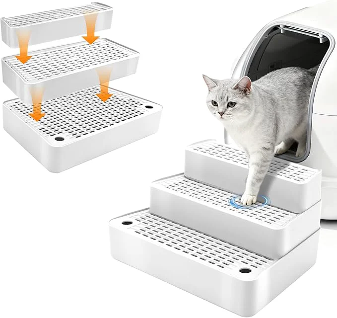 Superior Adjustable 3 Steps Cat Ramp for Litter Box Detachable Cat Pedal Step Stool with Filter Function Double Layered Cats Litter Trapper Suitable for Small Elderly Cats Non-Slip White About ThisOverview Authentic