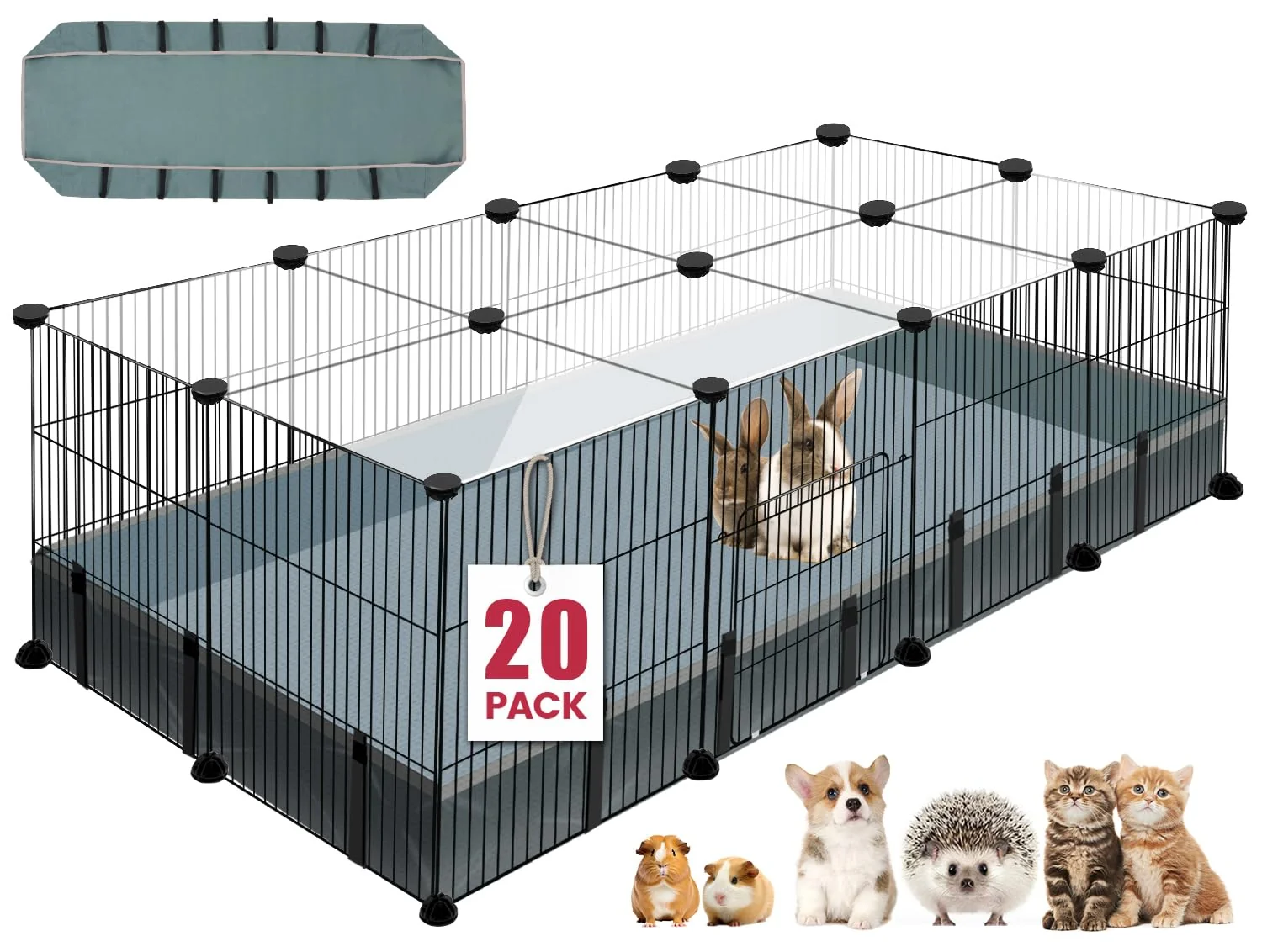 First-Class VISCOO 20-Panel Small Animal Playpen — 48x24x16 in Indoor Outdoor Cage with Waterproof Floor Mat Safe
