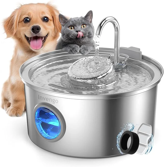 Efficient Cat Water Fountain Stainless Steel 108oz 3.2L Pet Fountain with Large Water Level Window Ultra Quiet Automatic Cat Water Dispenser for Cats and Dogs 2 Flow Modes Splash-Proof DesignAbout ThisOverview Fine