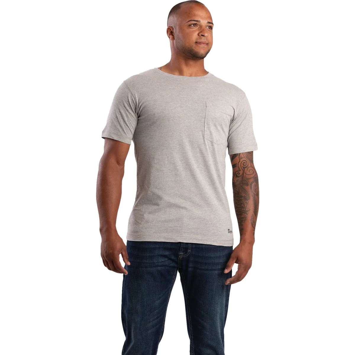 Exclusive Berne Performance Men’s Tall Large Heather Gray Short Sleeve Pocket T-Shirt Environmentally Friendly