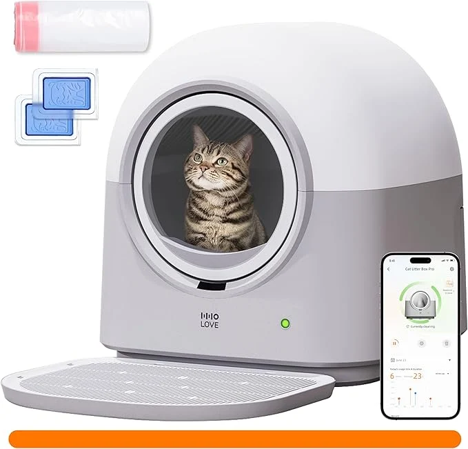 Genuine HHOLOVE Self Cleaning Cat Litter Box TY Pro 60L Extra Large Open Automatic Litter Box App Control Anti-Pinch for Multi Cats 3-20lbs Advanced Odor Control with Mat Liner Grey About ThisOverview Responsible
