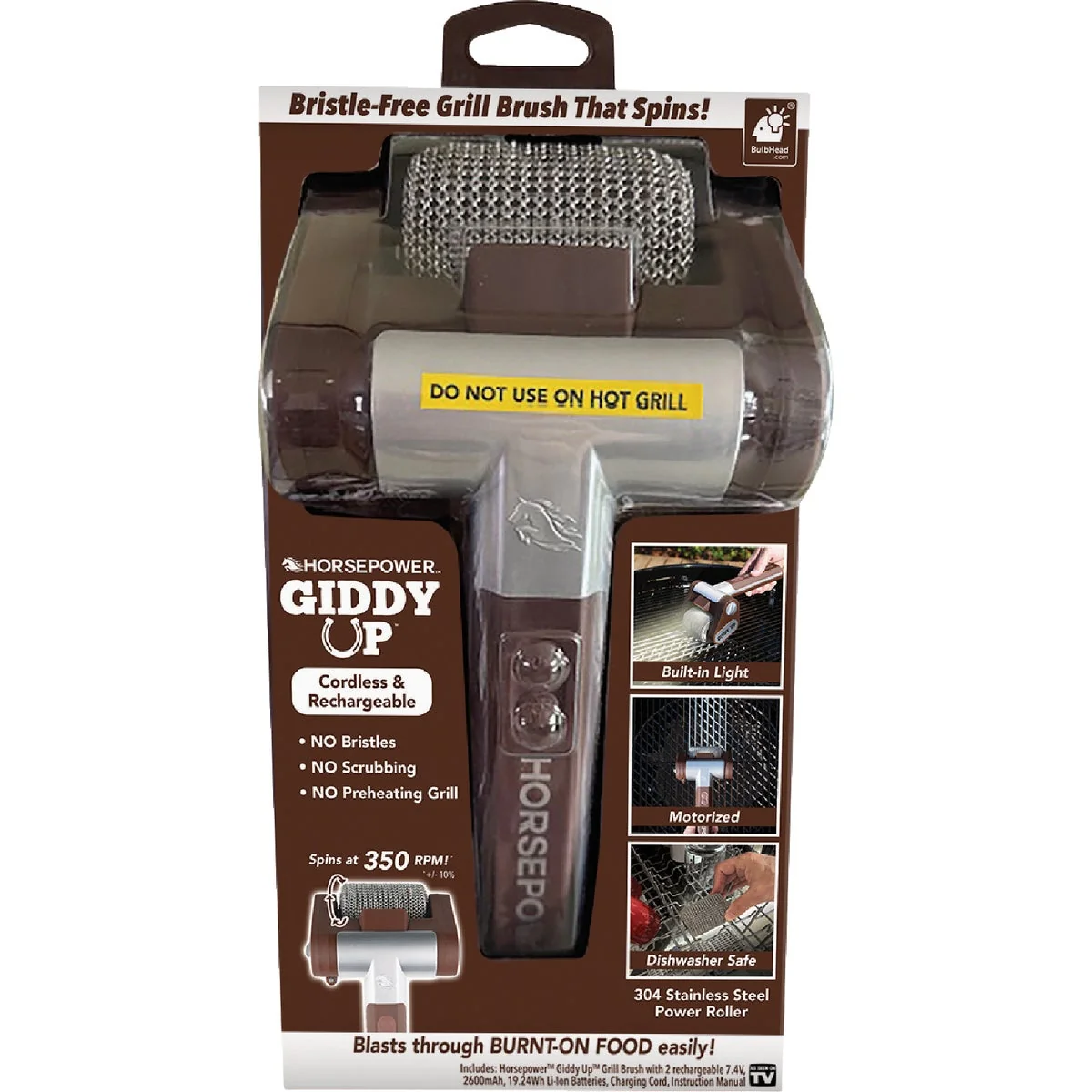 Stylish Horsepower Giddy Up Cordless Rechargeable BBQ Grill Brush First-Class
