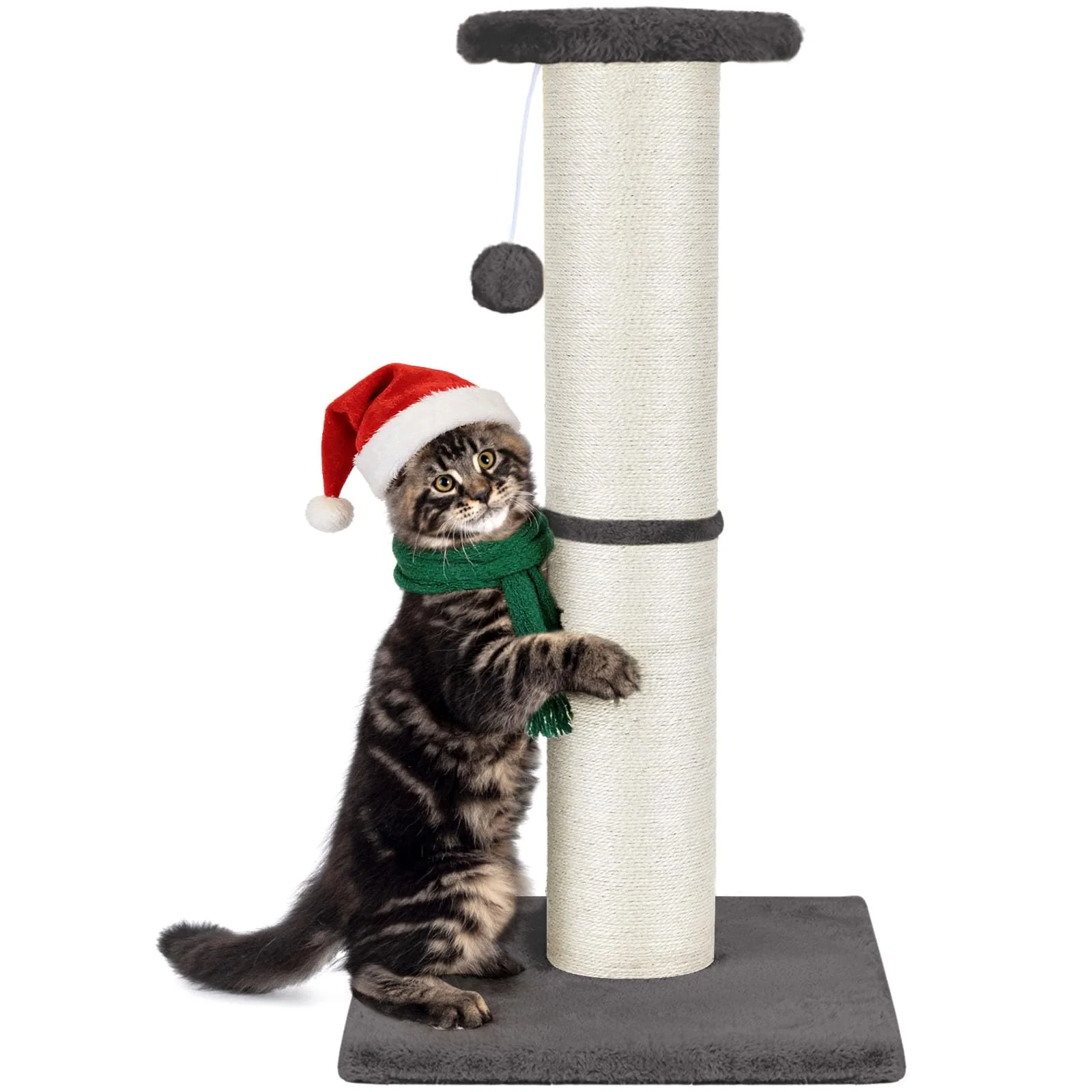 Responsible PAWSCRAT Cat Scratching Post 32-Inch Tall – Large-Diameter Natural Sisal Durable Indoor Cat Scratcher Grey Refined