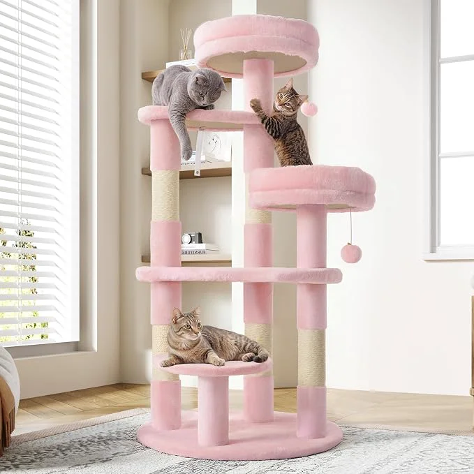 Prestigious Allewie 55.5 in Cat Tree for Indoor Kitties Soft Plush Perches Multi-Level Cat Classic