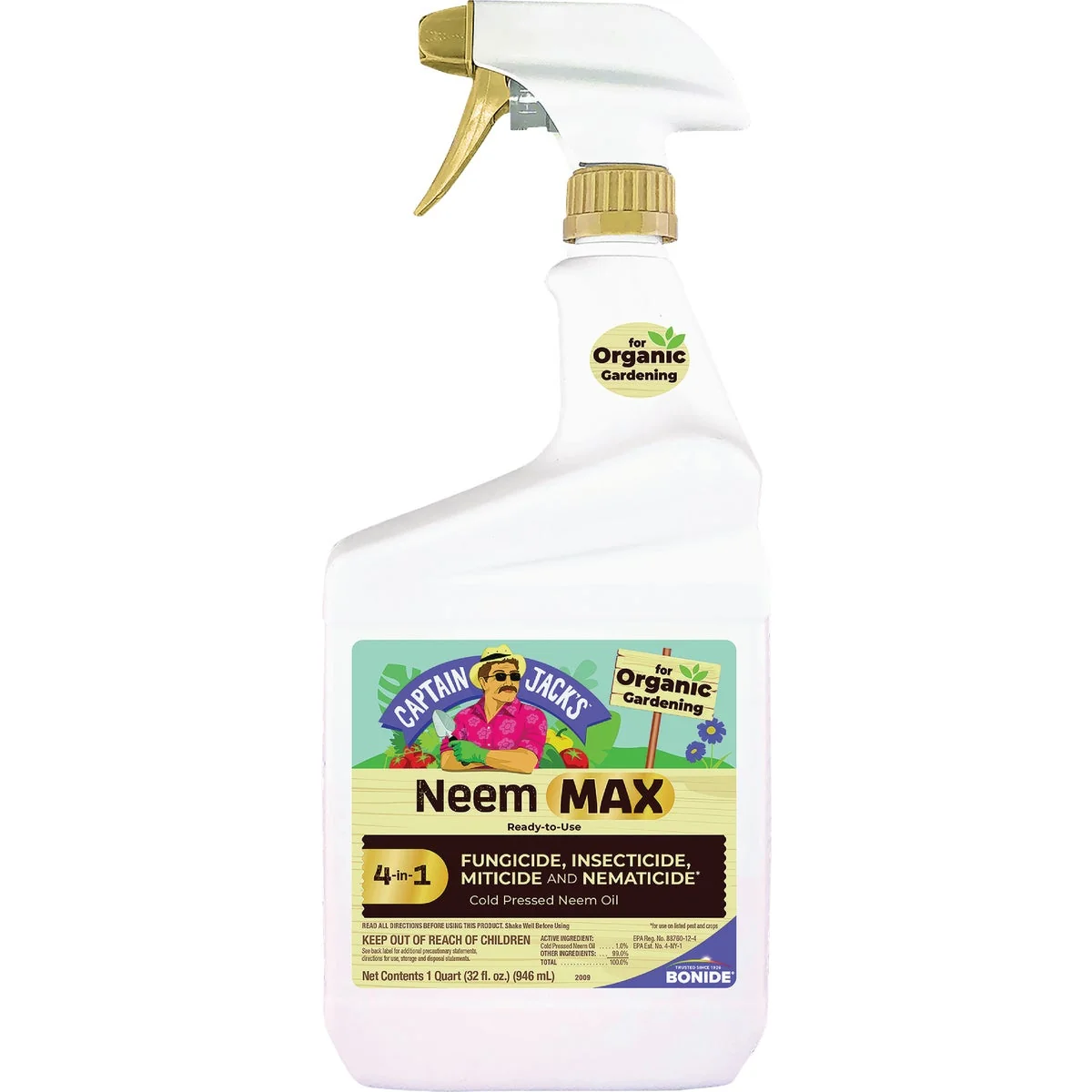 Unique Captain Jack’s Neem Max 4-In-1 32 Oz. Trigger Spray Organic Fungicide Insecticide Miticide Nematicide User-Friendly