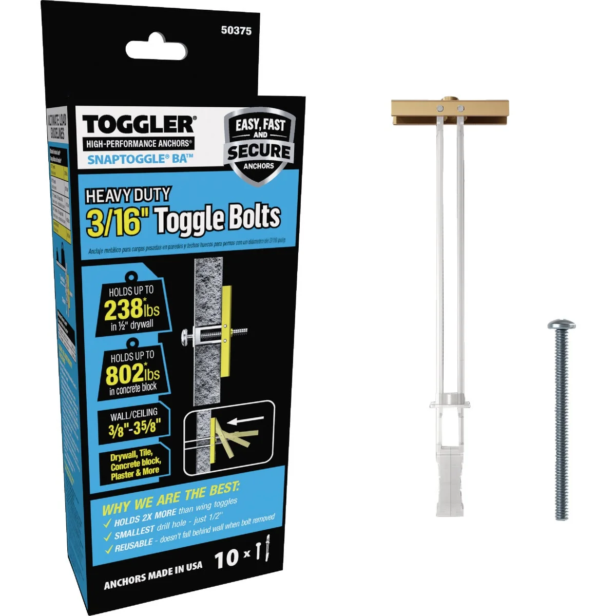 Recyclable Toggler Snaptoggle 3 16 In.-24 x 2 In. Toggle Bolt 10-Ct. Original