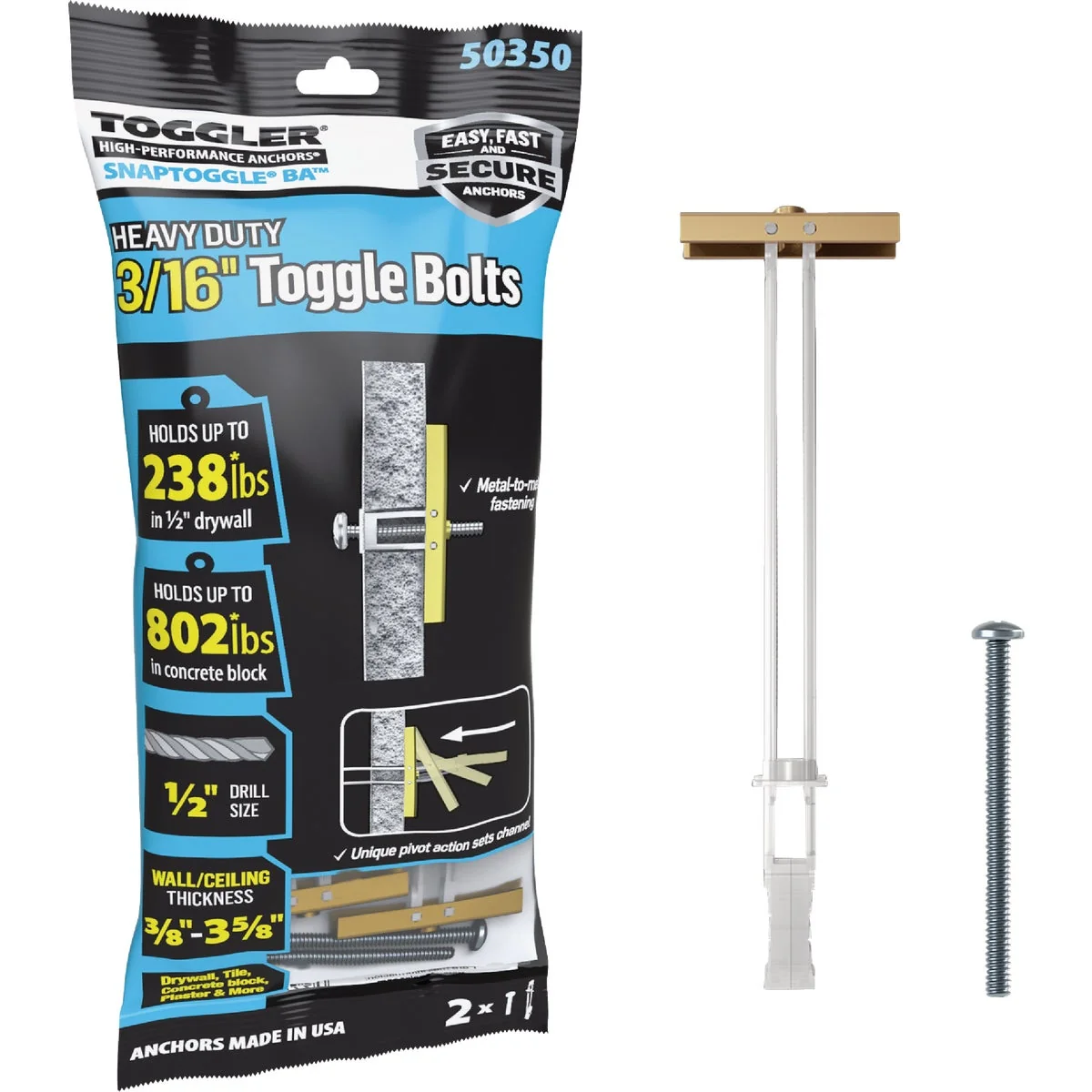 Relaxed Toggler Snaptoggle 3 16 In.-24 x 2 In. Toggle Bolt 2-Ct. Functional