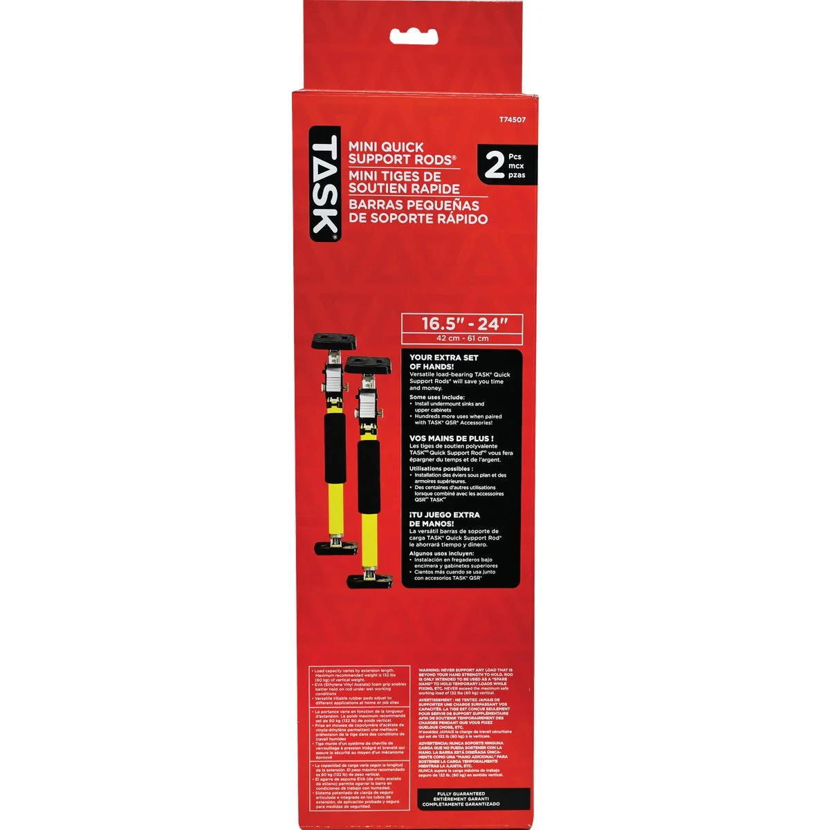 Detailed Task 16-1 2 In. to 24 In. EVA Mini Quick Support Rod 2-Pack Breathable