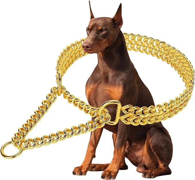 Safe Gold Dog Chain Collar Stainless Steel 18K Gold Collar Adjustable Walking Verified