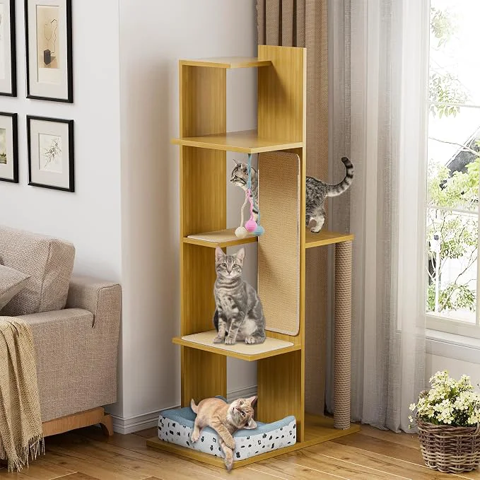 High-Quality PAKASEPT 65.5 Tall Cat Tree Cat Bed Cat Balls standing Wooden Cat Premium