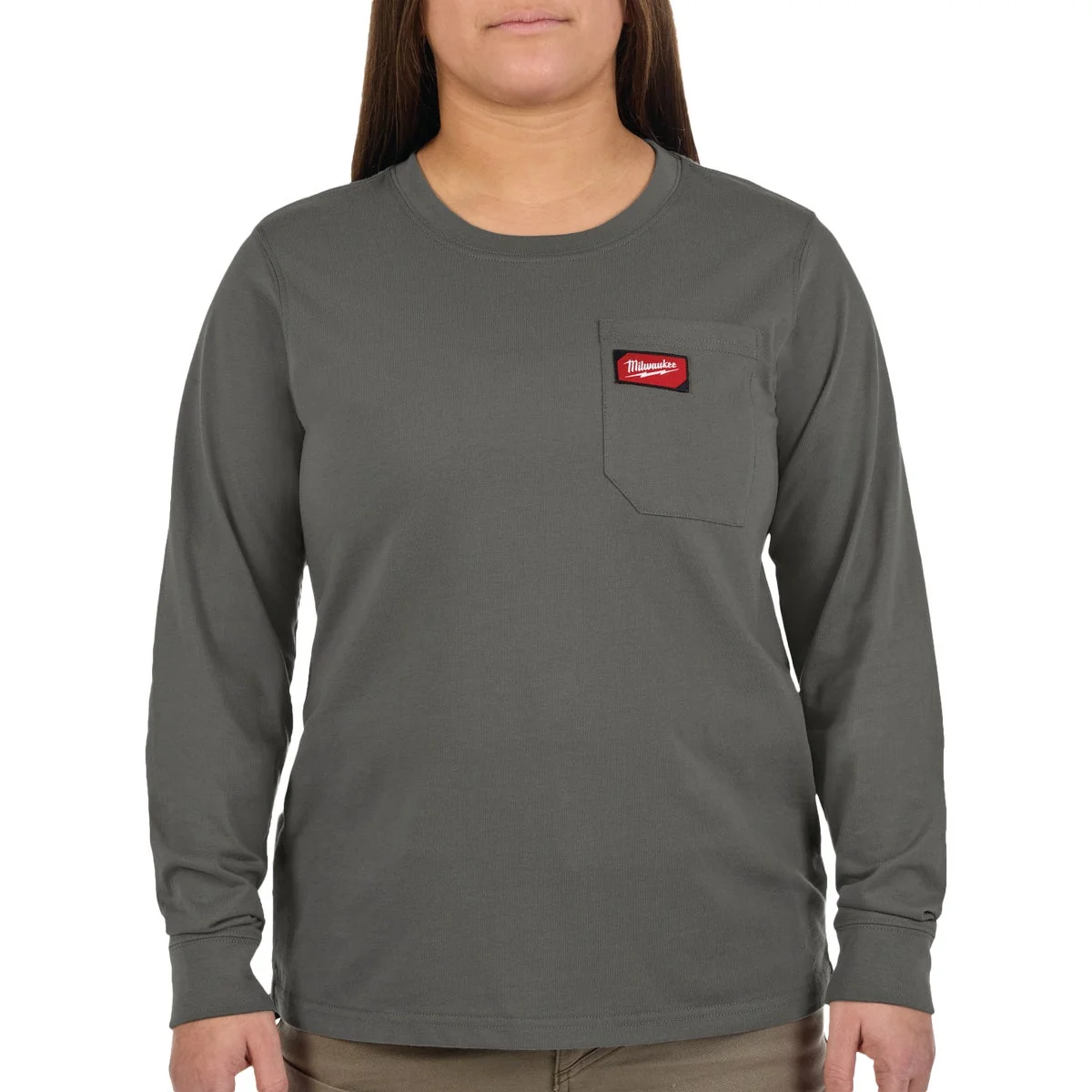 First-Class Milwaukee GRIDIRON Women’s Small Gray Long Sleeve Pocket T-Shirt Healthy