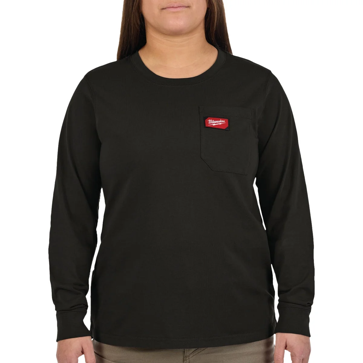 First-Class Milwaukee GRIDIRON Women’s Small Black Long Sleeve Pocket T-Shirt Solid