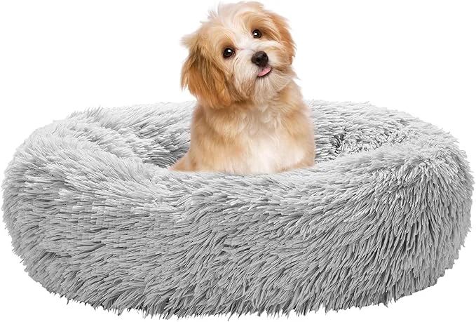 Safe Calming Dog Bed for Small Melium Large Dogs Donut Washable Pet Bed for Puppy and Kitten Anti-Anxiety Donut Warming Cozy Soft Round Bed with Slip-Resistant Bottom Grey 20 L x 20 W x 8 Th About ThisOverview Proven