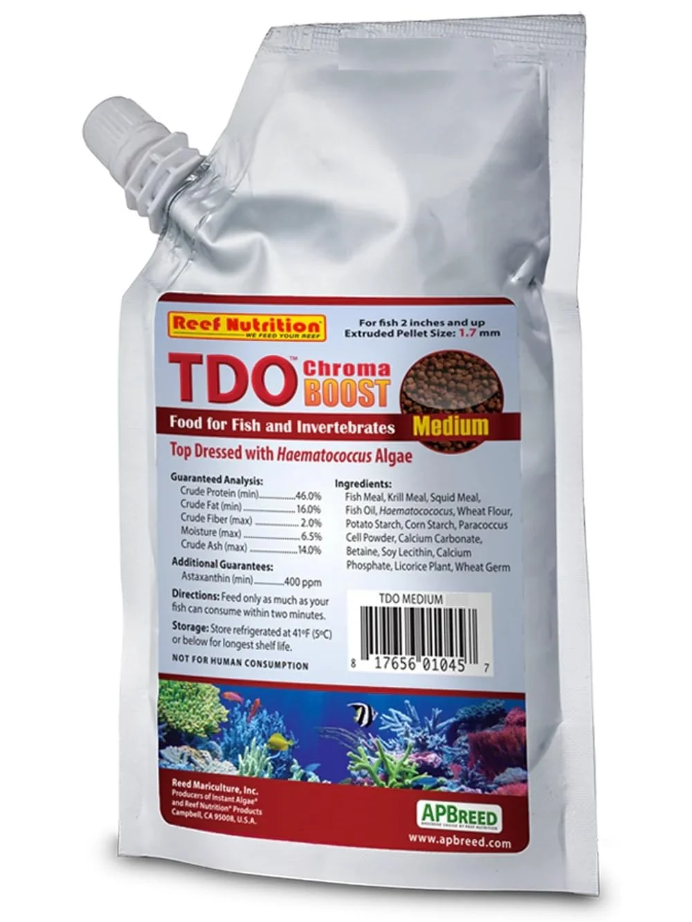 Elegant Reed Mariculture TDO Chroma Boost 16 oz Medium 1.7mm Pellet for 2 Inch and Up Reef Fish Reliable
