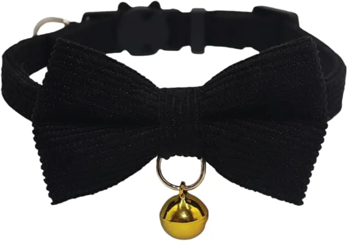 Advanced THAIN Cat Collar with Bow Tie and Bell Breakaway Adjustable Cute Soft Corduroy Crafted