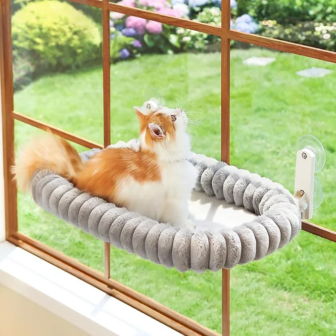 Casual Zakkart SnugCloud Foldable Cat Window Perch – Cordless Ultra Soft Machine Washable Bed with 4-Sided Bolster Metal Frame – Window Hammock for Large Cats and Kittens Gray Large About ThisOverview Responsible