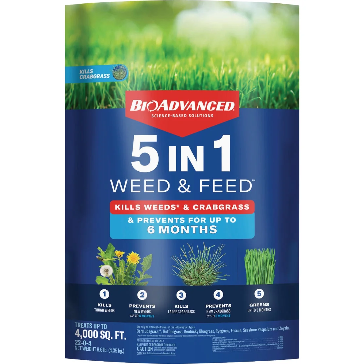 Quality BioAdvanced 5-In-1 Weed Feed 9.6 Lb. 4000 Sq. Ft. Lawn Fertilizer with Weed Killer Lightweight