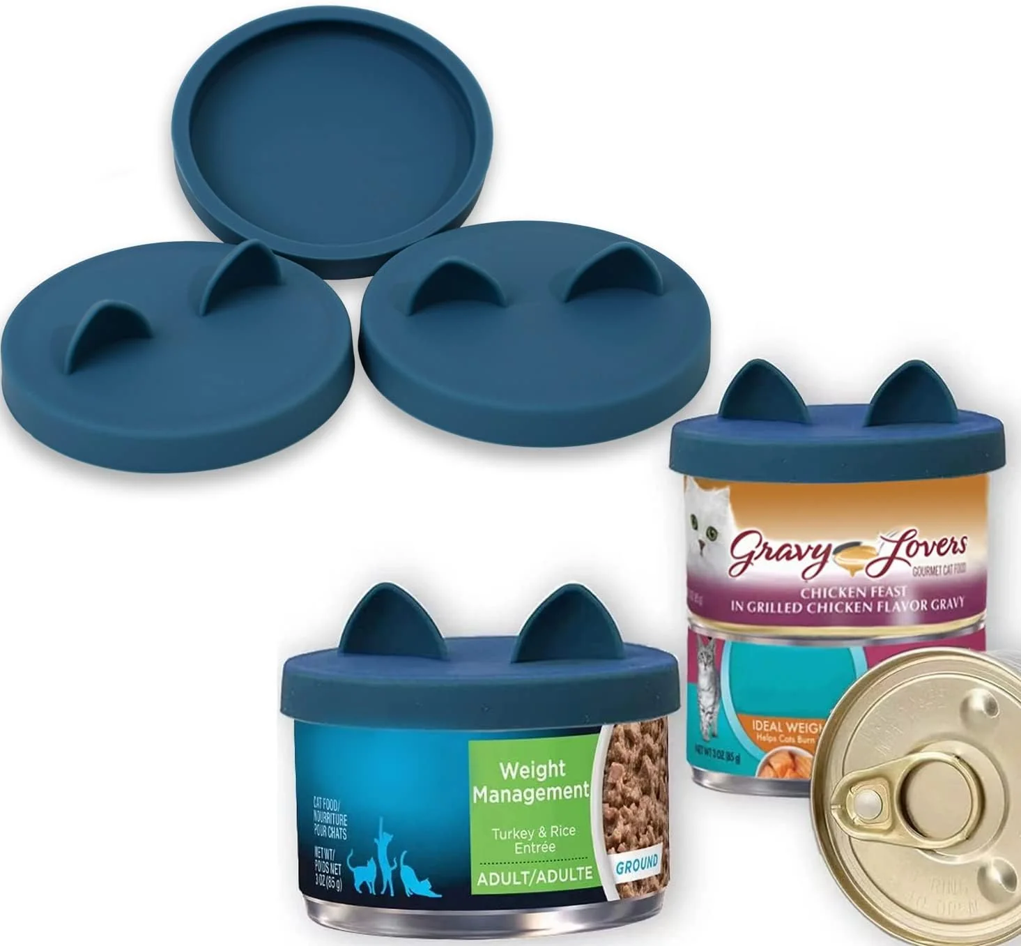 Dependable OHMO 3 Pack Small Cat Food Can Lids Silicone Pet Food Can Lids Covers for 3 oz 2.5 oz Cat Food Cans Dark Blue Effective
