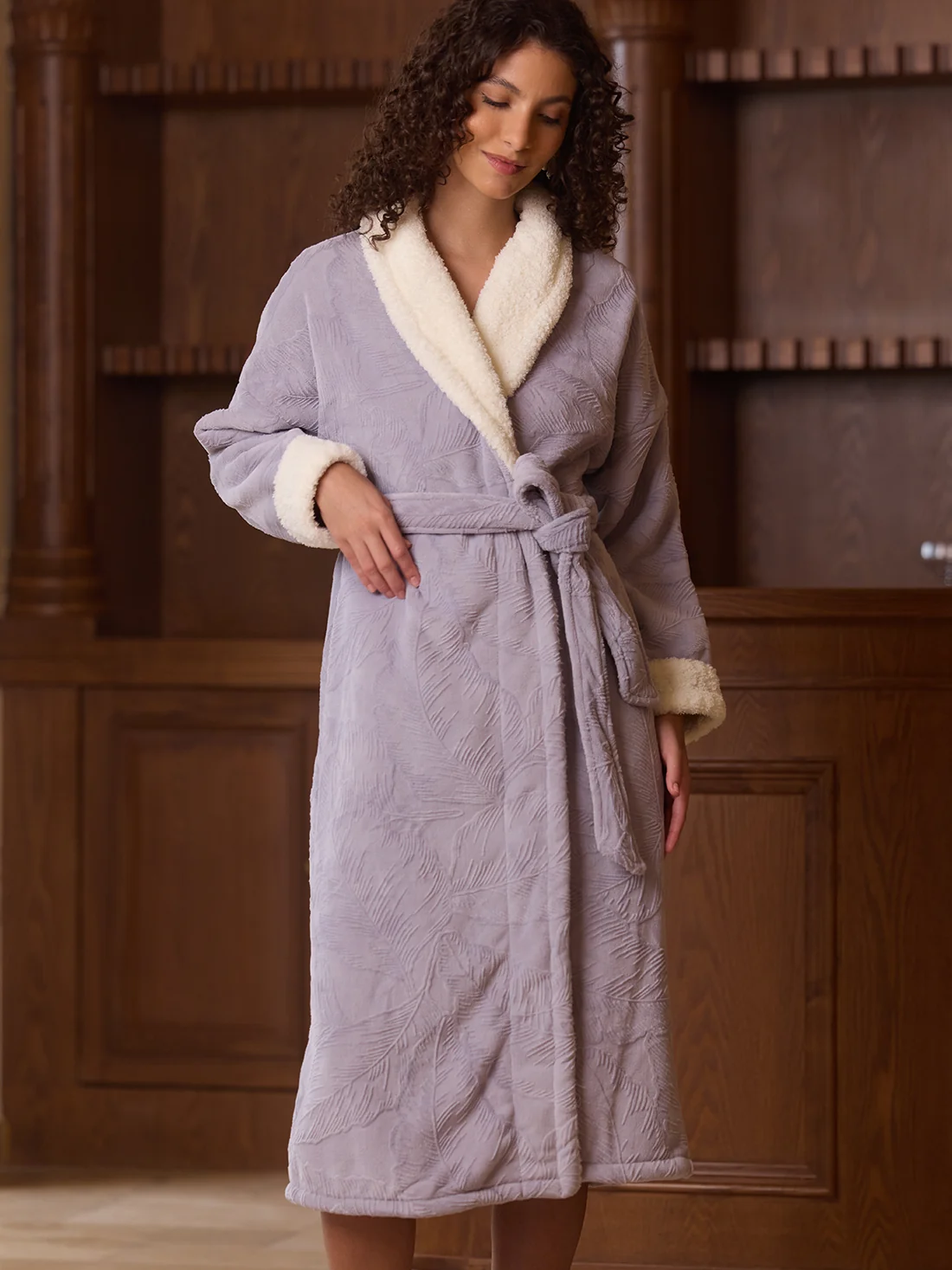 Dependable Lavender Jacquard Plush Kimono Robe Practical