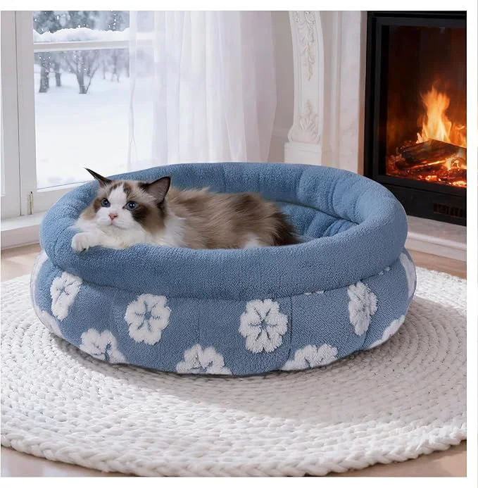 Casual BALANCE Cat Beds for Indoor Cats Washable Round Cat Bed Cute 3D Flower Kitten Bed with Anti-Slip Bottom for Puppy and Kitten 23 Inches BlueAbout ThisOverview Fashionable