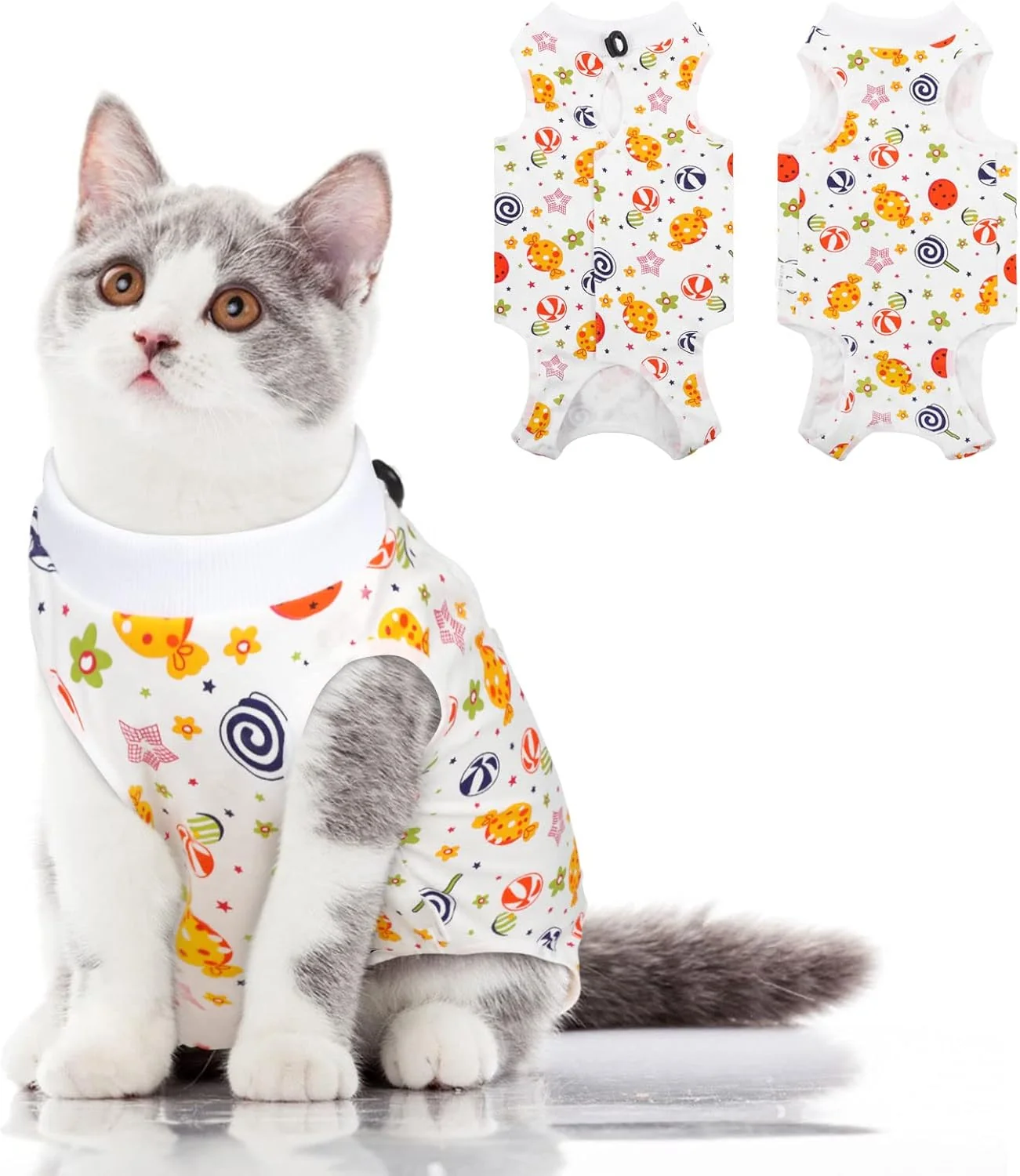 Reusable SUNFURA Cat Recovery Suit Kitten Surgical Full Bodysuit for Abdominal Wound Protector Anti Licking After Surgery Professional Bandages Cone E-Collar for Small Male Female Pets Long-Lasting