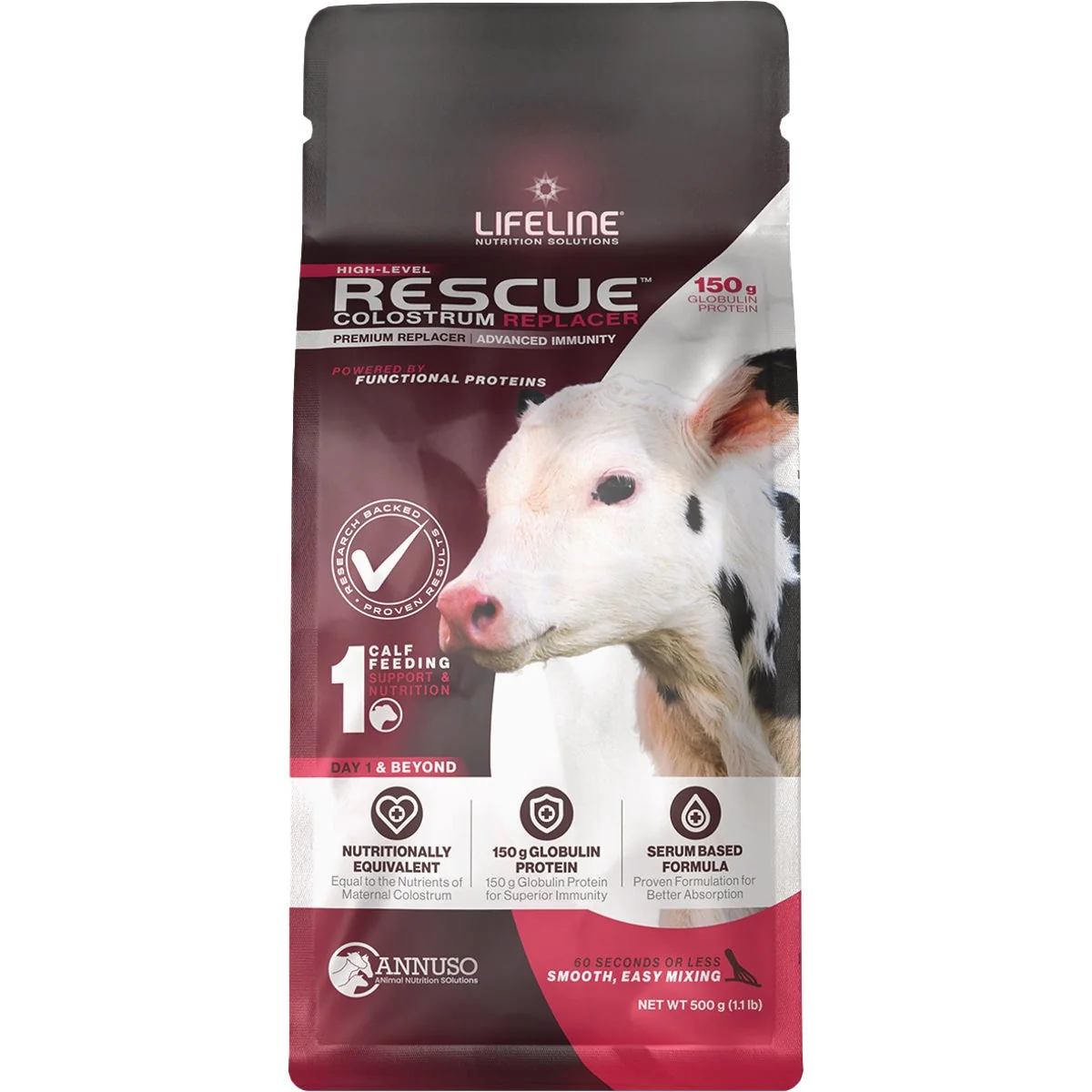 Comfortable LifeLine Rescue 1 Lb. 150G Globulin Protein High Level Colostrum Replacer for Calves Reusable
