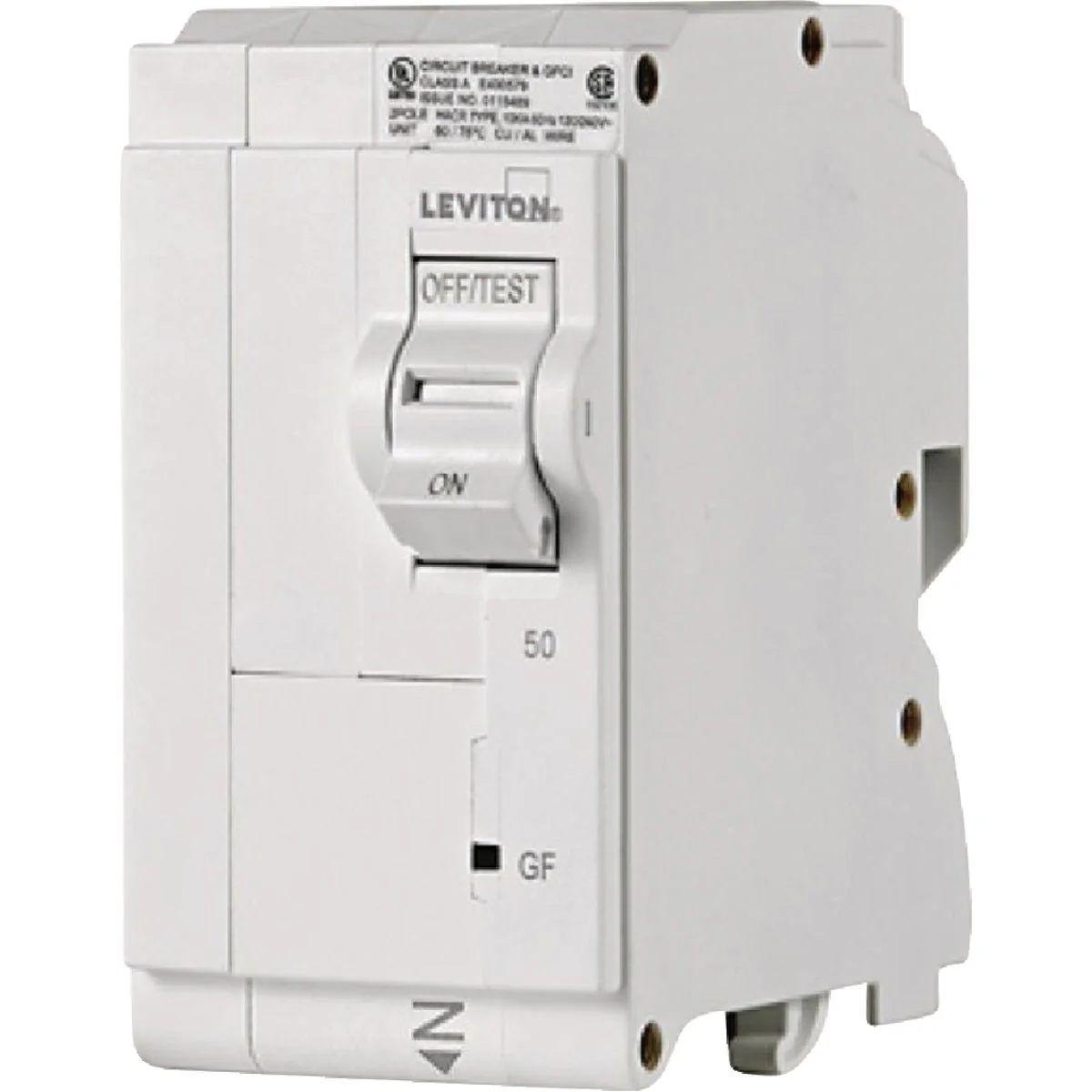 First-Class Leviton 50A Double-Pole Plug-On GFCI White Branch Circuit Breaker Healthy