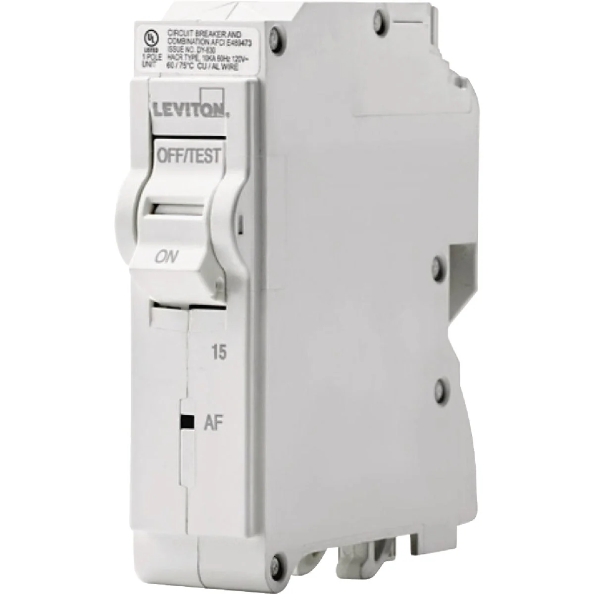 World-Class Leviton 15A Single-Pole Hydaulic Magnetic Trip Plug-On AFCI White Branch Circuit Breaker Modern