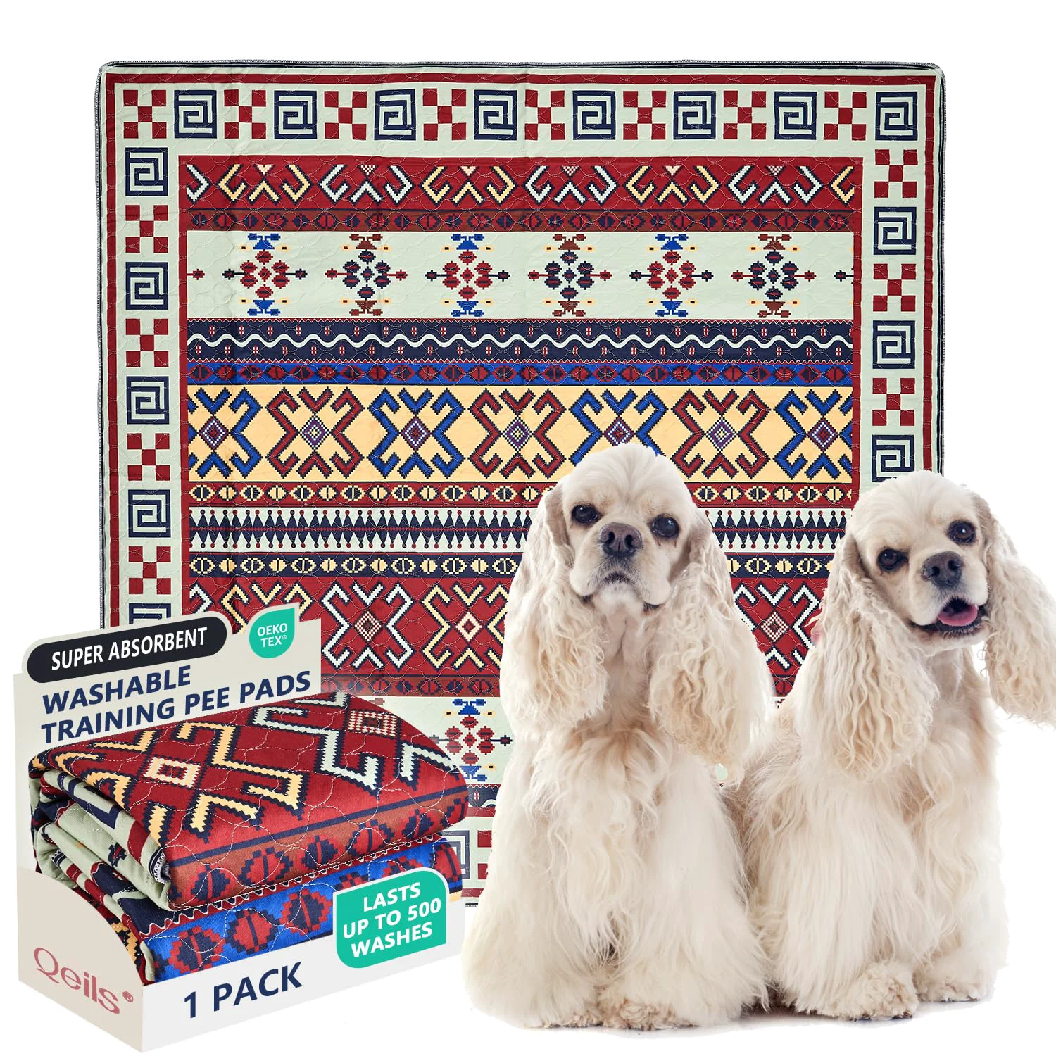 Modern Qeils Washable Dog Pee Pads – Reusable Leakproof Training Pads 72×72 Non-Slip Durable Boho Pattern Responsible