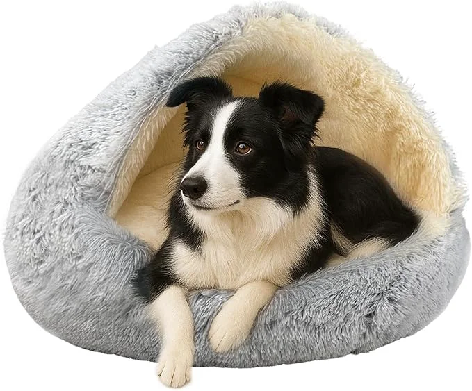 Versatile ShinHye Round Plush Fluffy Hooded Cat Bed Cave Cozy for Indoor Cats or Small Dogs Waterproof Bottom Washable（30 in）About ThisOverview Superior