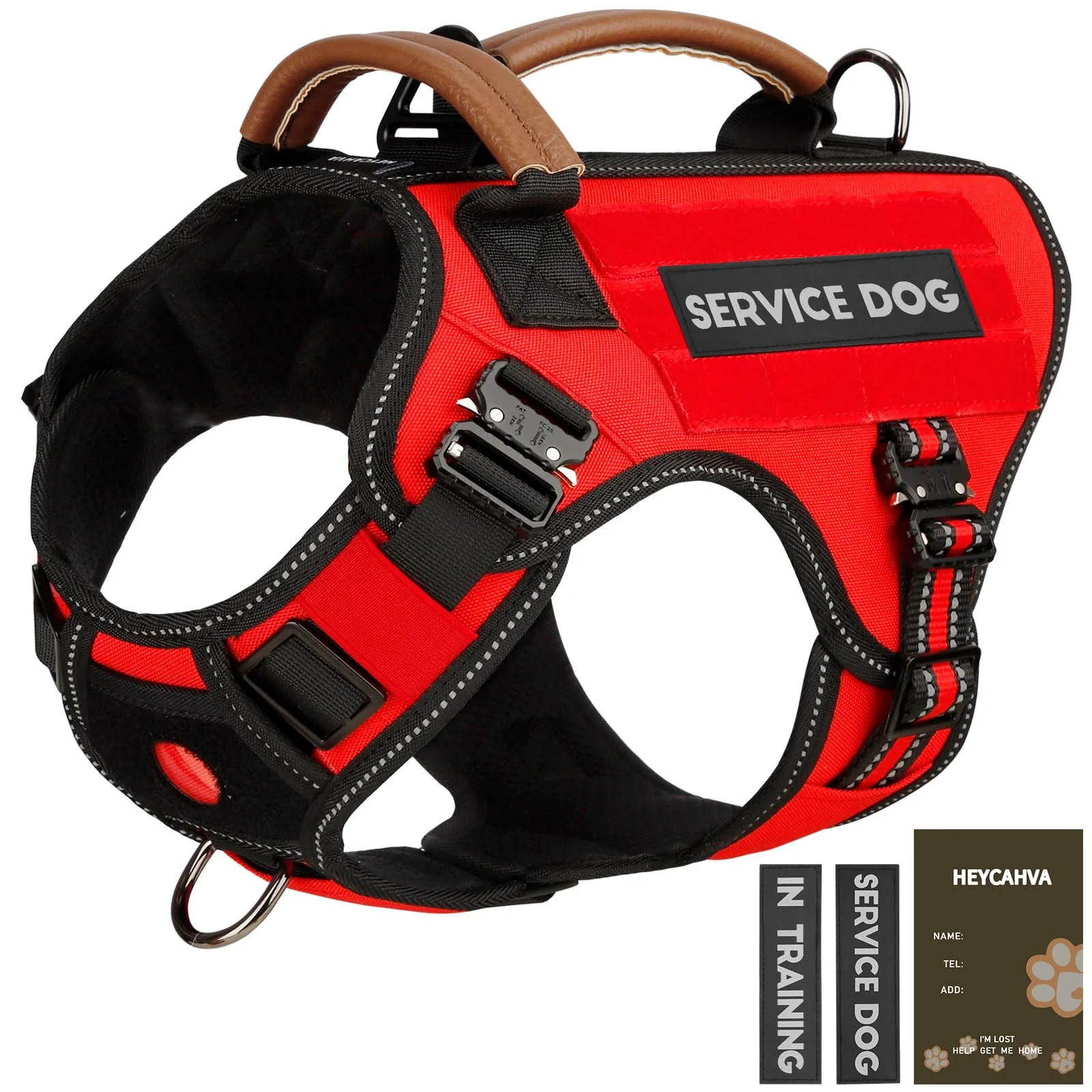 Certified HEYCAHVA Service Dog Vest Tactical Harness with Metal Buckles Leather Handle Crafted
