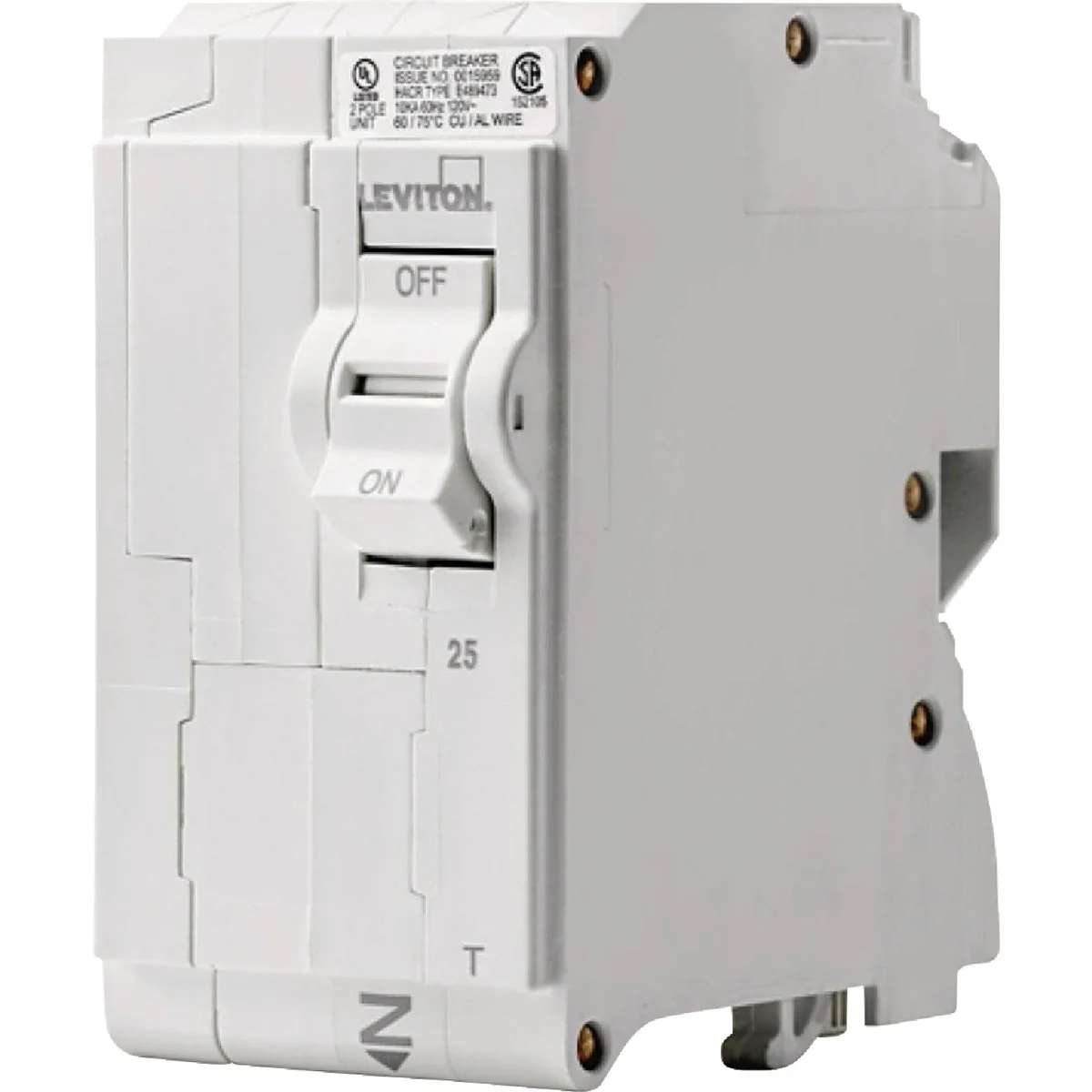 Top-Quality Leviton 25A Double-Pole Plug-On Standard Branch Thermal Magnetic Trip Circuit Breaker Versatile
