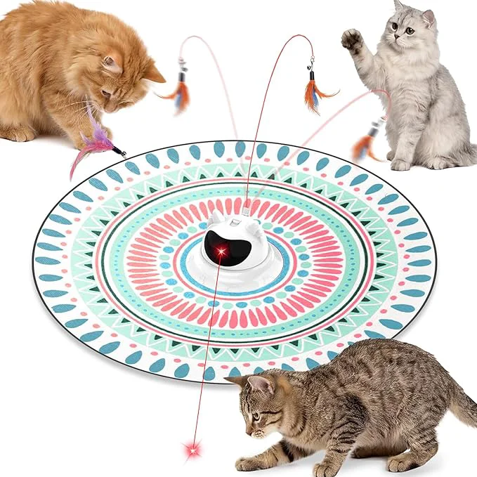 Luxury 3 in 1 Automatic Interactive Cat Toy with Laser Fluttering Feather Rechargeable USB Laser Pointer Cat Toys for Indoor Cats 360° Motion-Activated Hide and Seek Wand for Kittens All BreedsAbout This Proven
