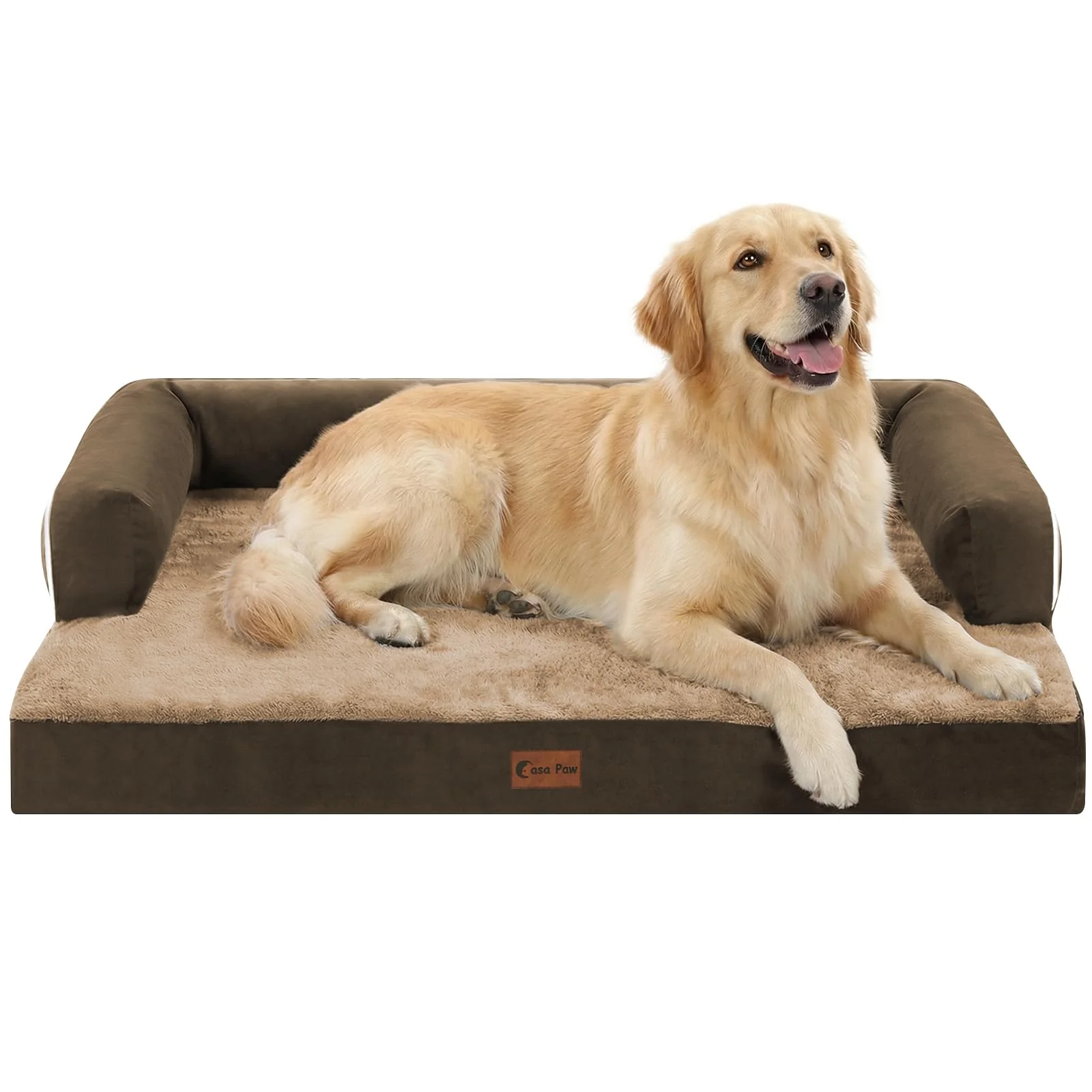 Sustainable Casa Paw Orthopedic Dog Bed for Large Dogs – Waterproof Egg-Crate Foam 36x27in Removable Cover Nonslip Bottom Brown Safe