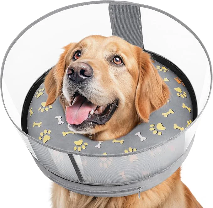 Premium Material Inflatable Dog Cone with Anti-Licking Clear Shield Protective Dog Donut Collar Luxury