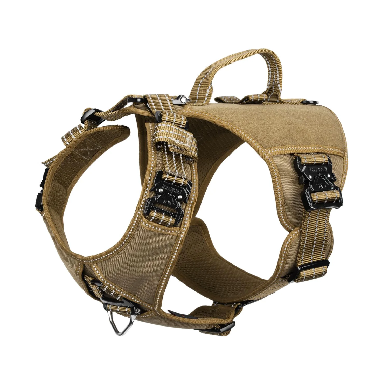 World-Class ICEFANG GN8 Tactical Dog Harness for Medium Dogs – 4X Metal Buckles No-Pull Front Clip Reflective Brown Fast