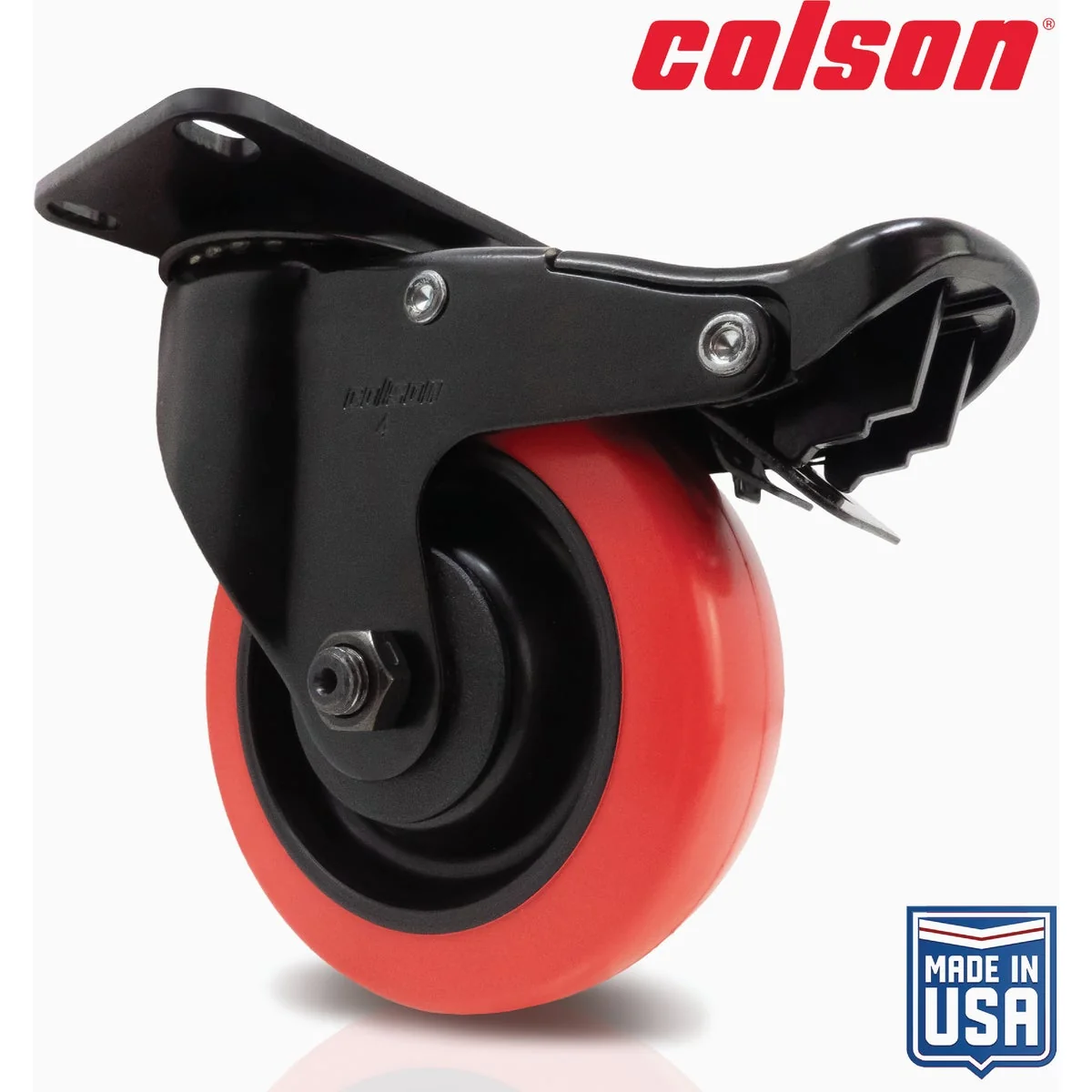 First-Class Colson 4 In. Red Polyurethane Black Swivel Plate Caster with Locking Brake Exclusive