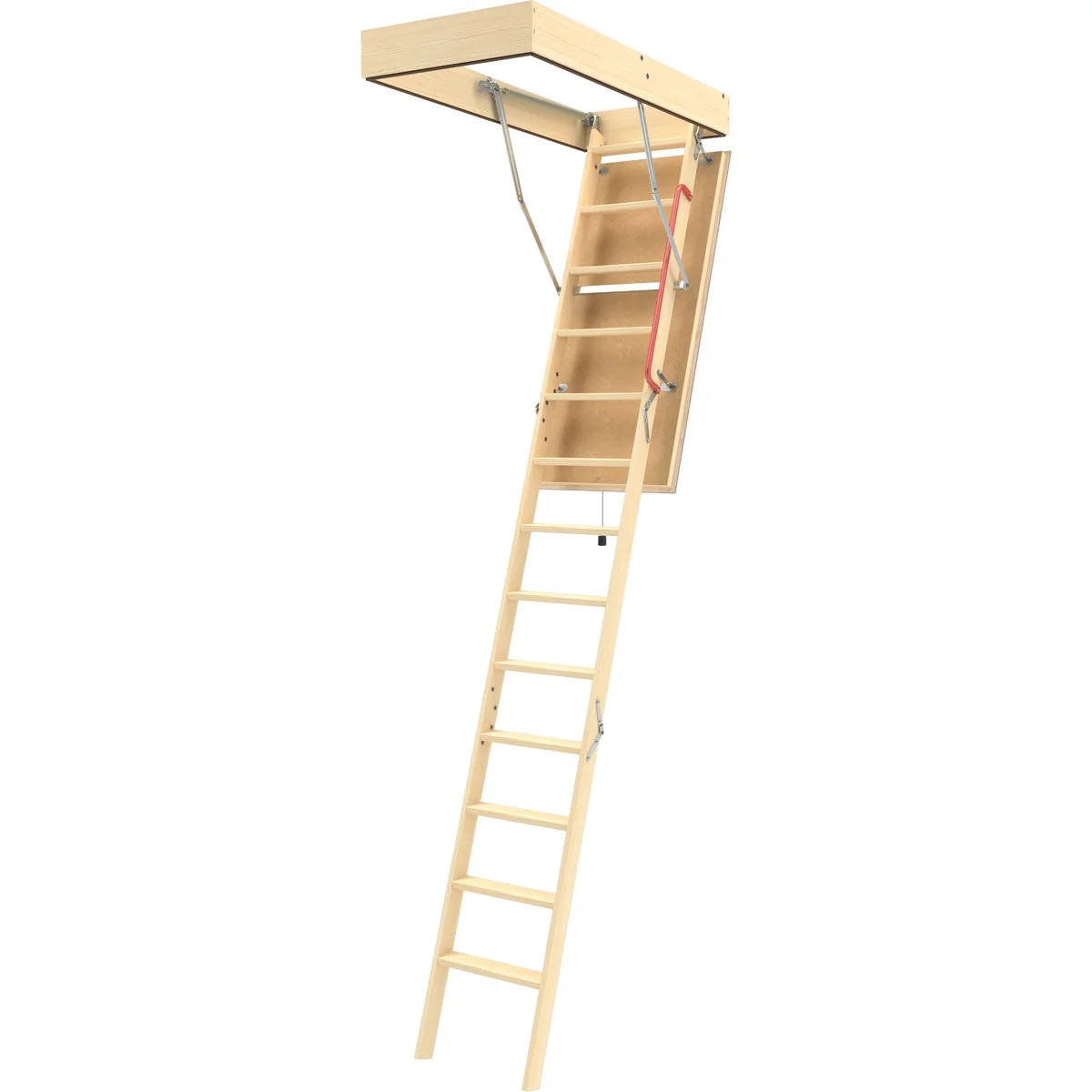 Premium Fakro LFA 7 Ft. 11 In. to 10 Ft. 4 In. 25 In. x 54 In. Fire Retardant Door Insulated Wood Attic Stairs 350 Lb. Load Classic