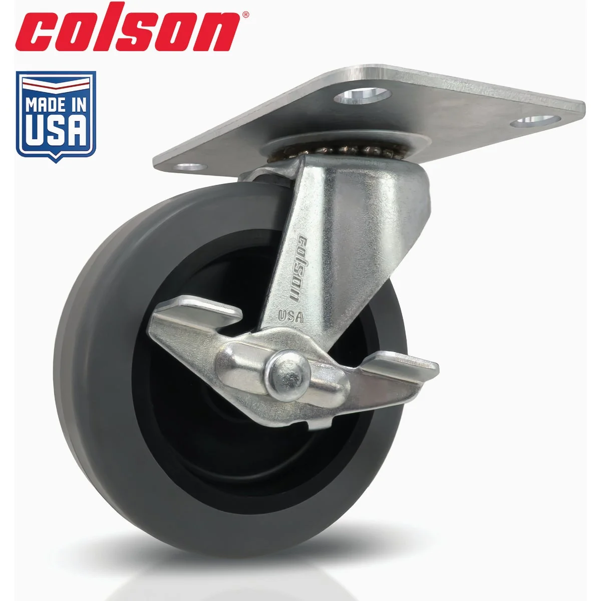 First-Class Colson 3 In. Gray TPR Swivel Plate Caster with Locking Brake Casual