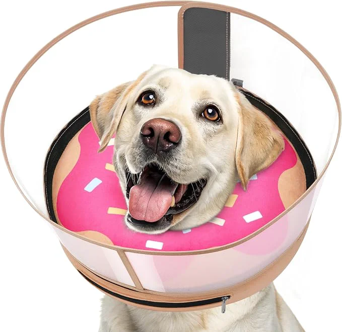 Natural Inflatable Dog Cone with Transparent Shield Protective Dog Donut Collar After Smooth
