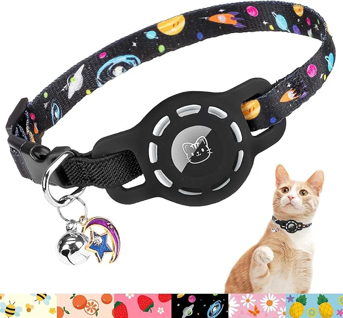 Excellent BINGPET AirTag Cat Collar with Bells Upgraded Safety Elastic Cat Collar with High-Grade