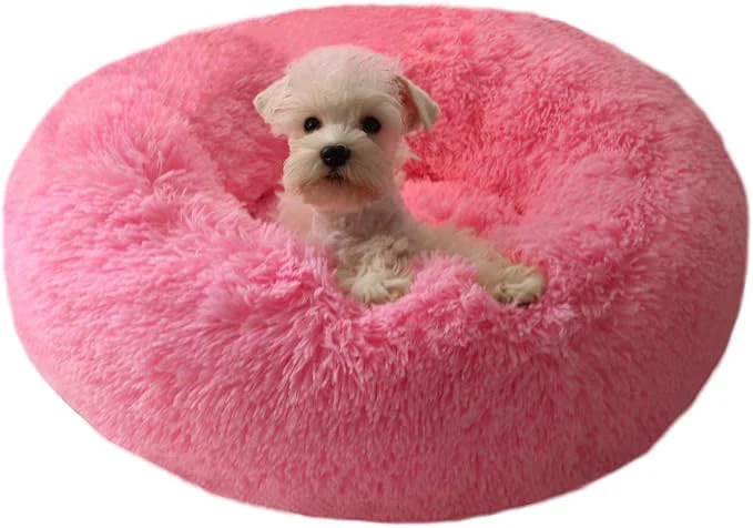 Natural BODISEINT Modern Soft Plush Round Pet Bed for Cats or Small Dogs Mini Medium Sized Dog Cat Bed Self Warming Autumn Winter Indoor Snooze Sleeping Cozy Kitty Teddy Kennel 24” D x 8” H Hot Pink About ThisOverview Organic